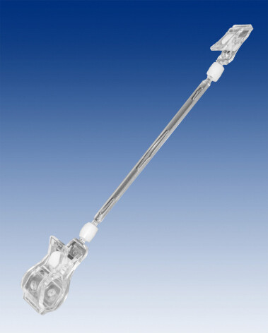 Grote knijper met tegengestelde kleine knijper op steel 150mm, per 10stuks.