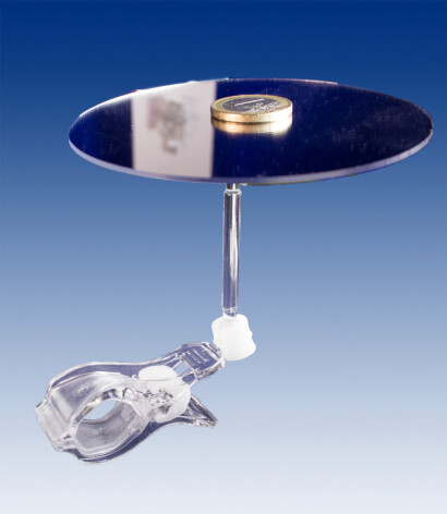 Prijskaarthouder, knijper met spiegelø 100mm, steel 50mm, per 10 stuks