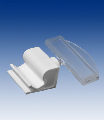 Klemprofiel voor het vasthouden van plaatwerk, zoals een glasplaatje of acrylaat plaatje, met prijskaarthouder 50mm, per 10 stuks