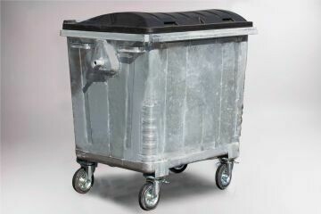 Stalen 4-wiel container 1100 liter, met kunststof deksel.