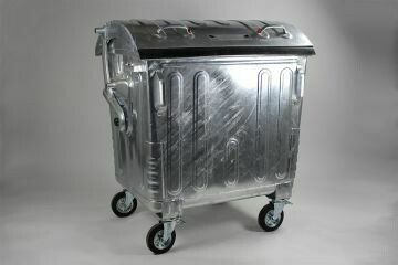 Stalen 4-wiel container 1100 liter, met kindveilig roldeksel