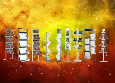 Brochure holders, leaflet holders and leaflet racks.