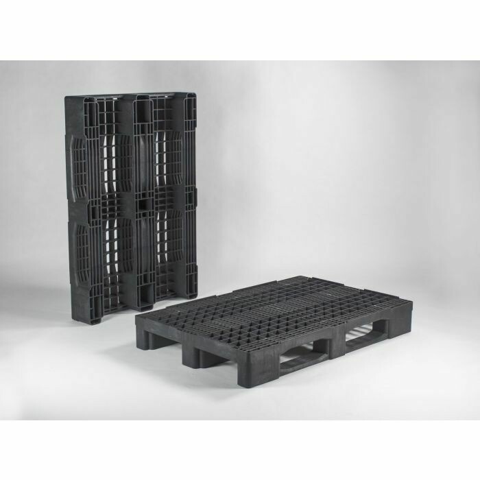 Zwaarlast pallet, op 3 sleden, recycle plastic, zwart