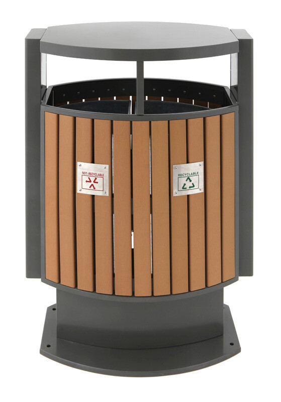 OUTDOOR LITTER BIN WASTE SEPARATION WOOD LOOK