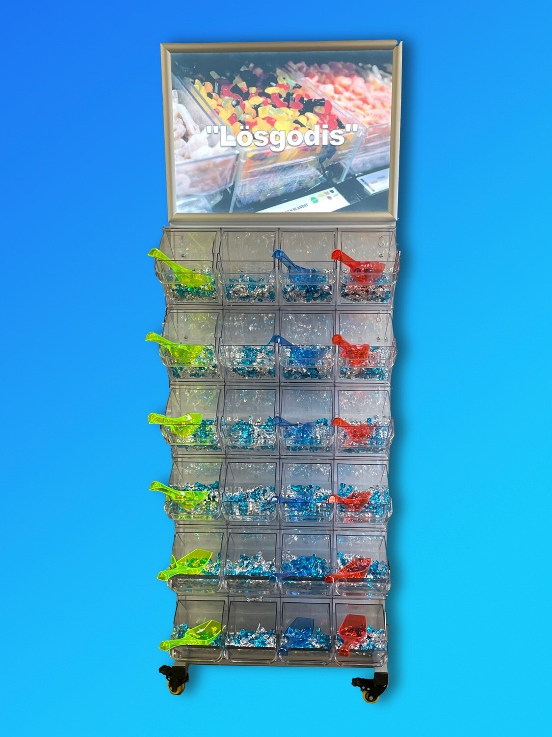Candybox Sales wall available on mobile or on a stand, single or double sided.