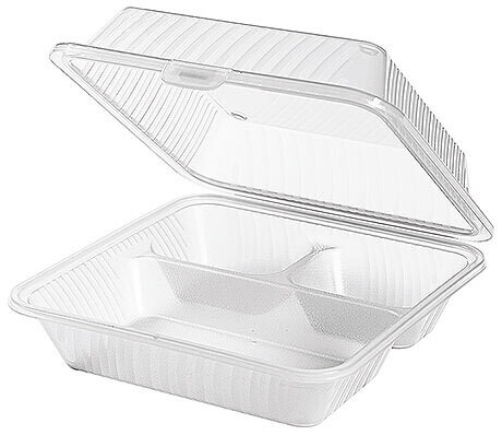 Herbruikbare container, 3 compartimenten, hoog deksel