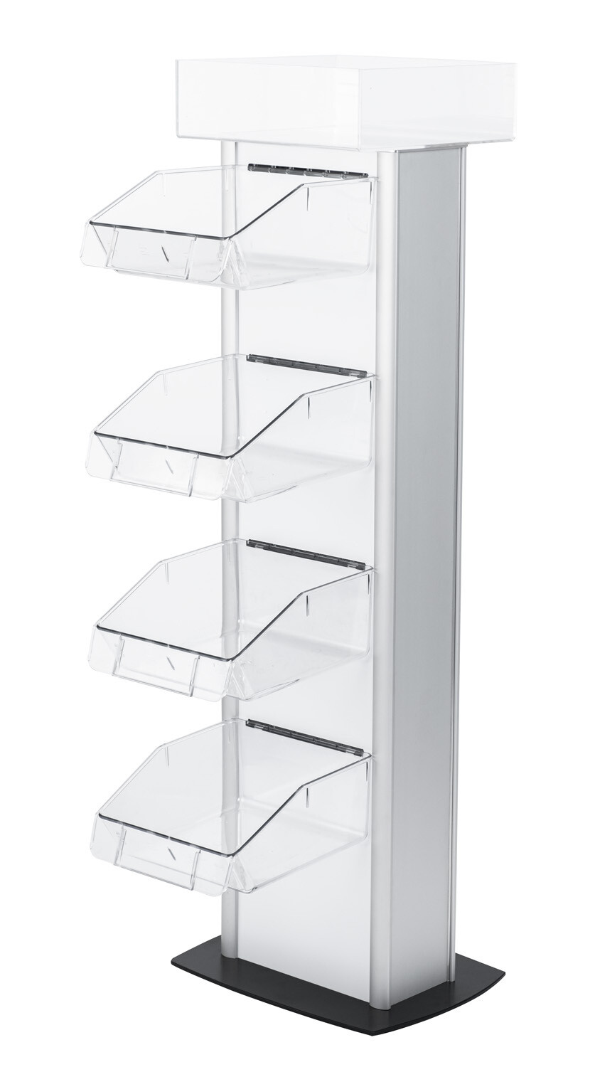 Verkoopzuil Beauty met actiebakken en acrylbak op de top.
