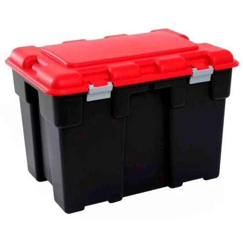 Ruime robuuste opbergbox met stevig deksel.