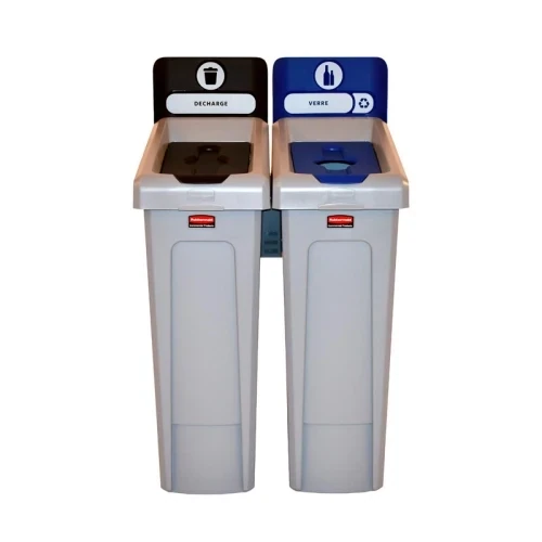 SLIM JIM RECYCLINGSTATION 2-STROOM FR DEKSEL GESLOTEN (ZWART)/FLESSEN (BLAUW), RUBBERMAID