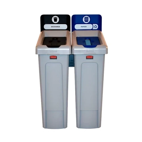 SLIM JIM RECYCLINGSTATION 2-STROOM FR DEKSEL GESLOTEN (ZWART)/PAPIER (BLAUW), RUBBERMAID