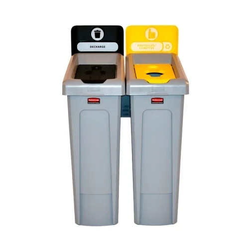 SLIM JIM RECYCLINGSTATION 2-STROOM FR DEKSEL GESLOTEN (ZWART)/FLESSEN (GEEL), RUBBERMAID