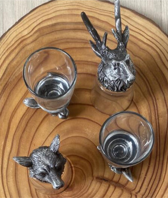 Shots glas med dyremotiv - Hjort, Hare, Fasan og Ræv
