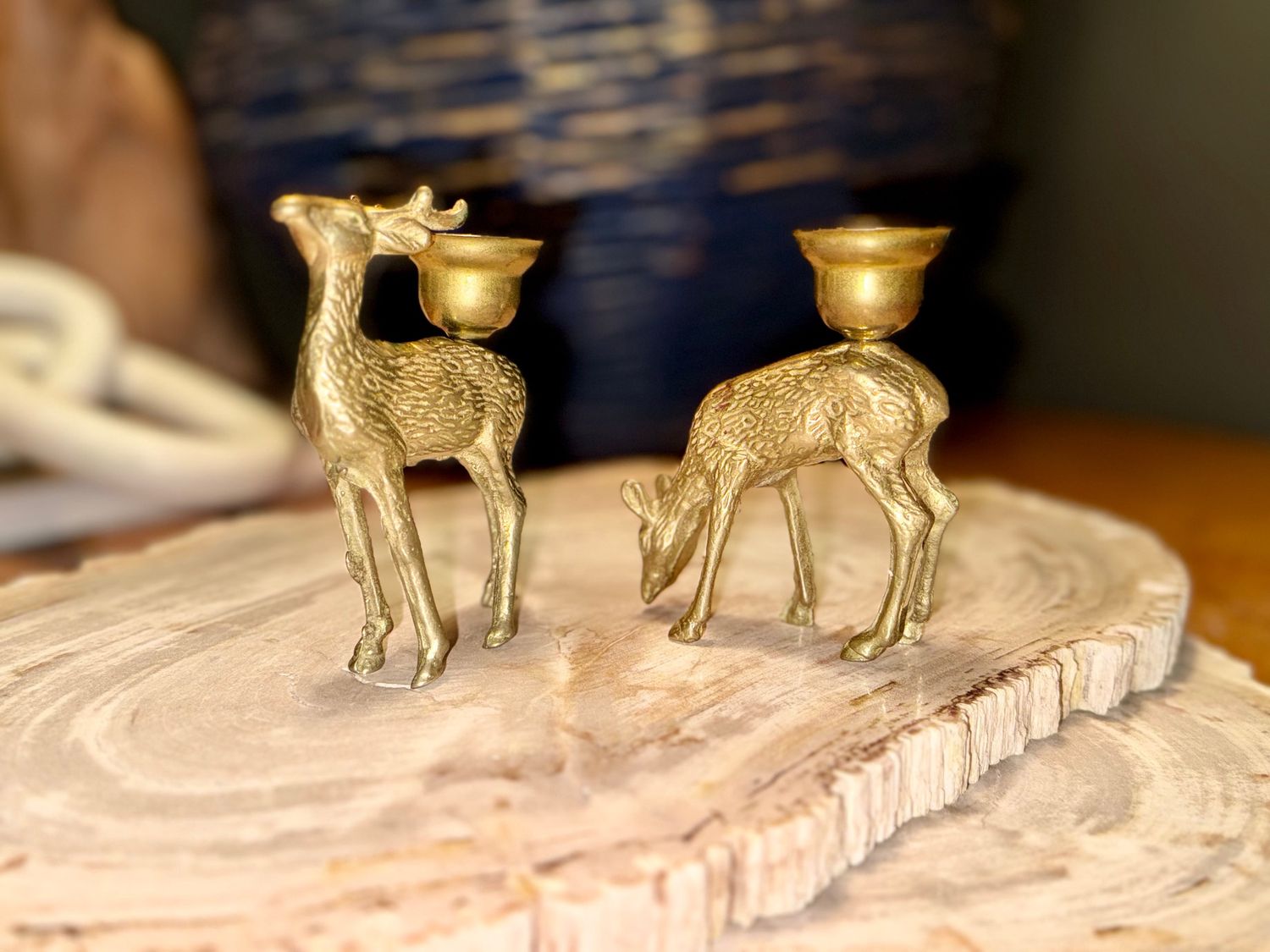 Brass Deer Candle Holder Set