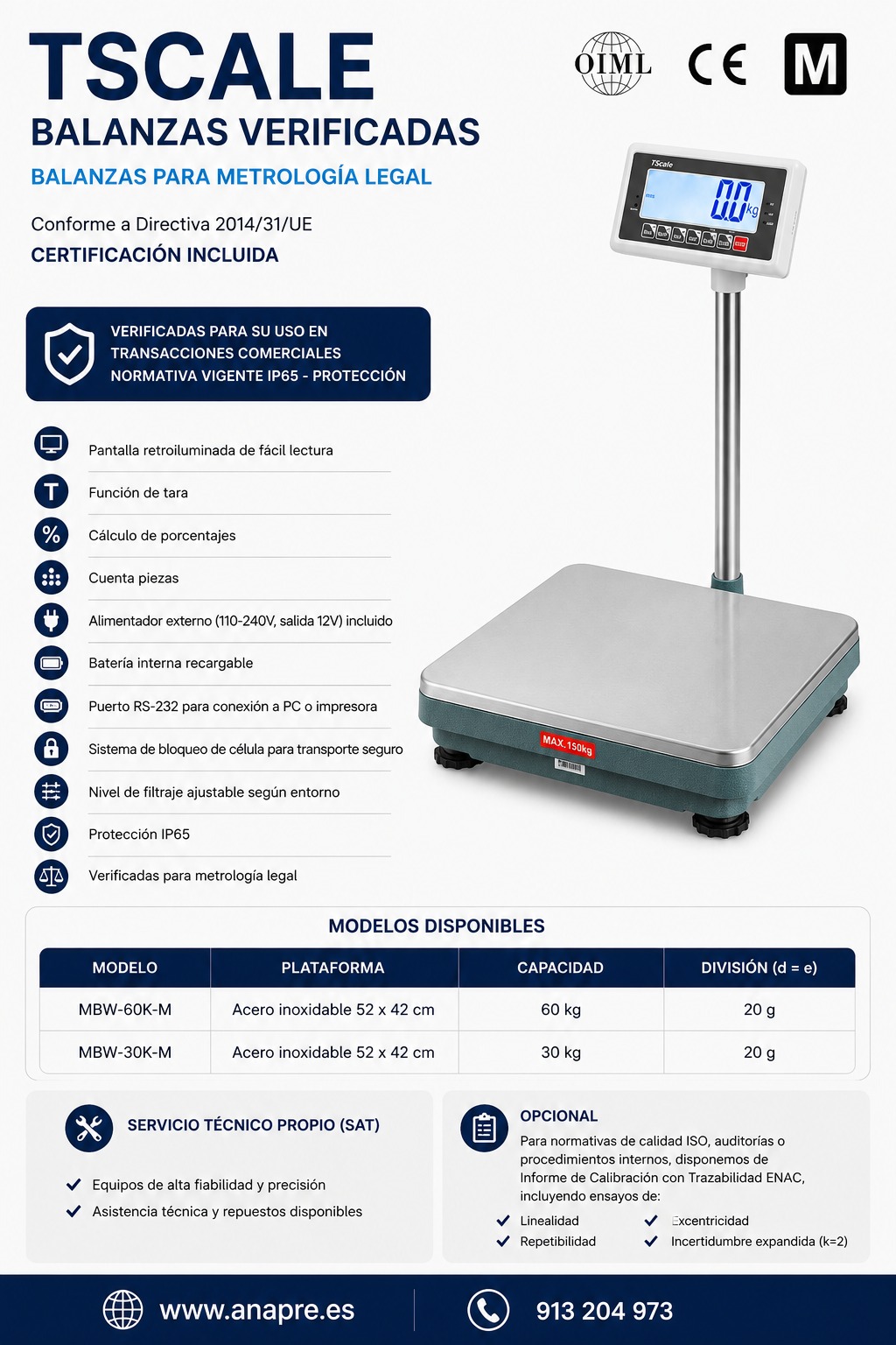 Báscula Verificada TScale MBW  60 KG