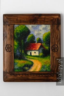 Chatka w Kniei — obraz akrylowy w rzeźbionej ramie Chatka w Kniei — obraz akrylowy w rzeźbionej ramie