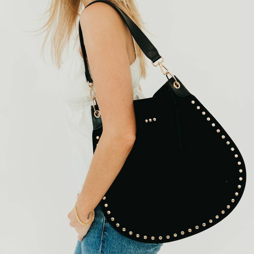 OG Rosalie Rivet Suede Hobo Bag - Original Strap, Color: Black