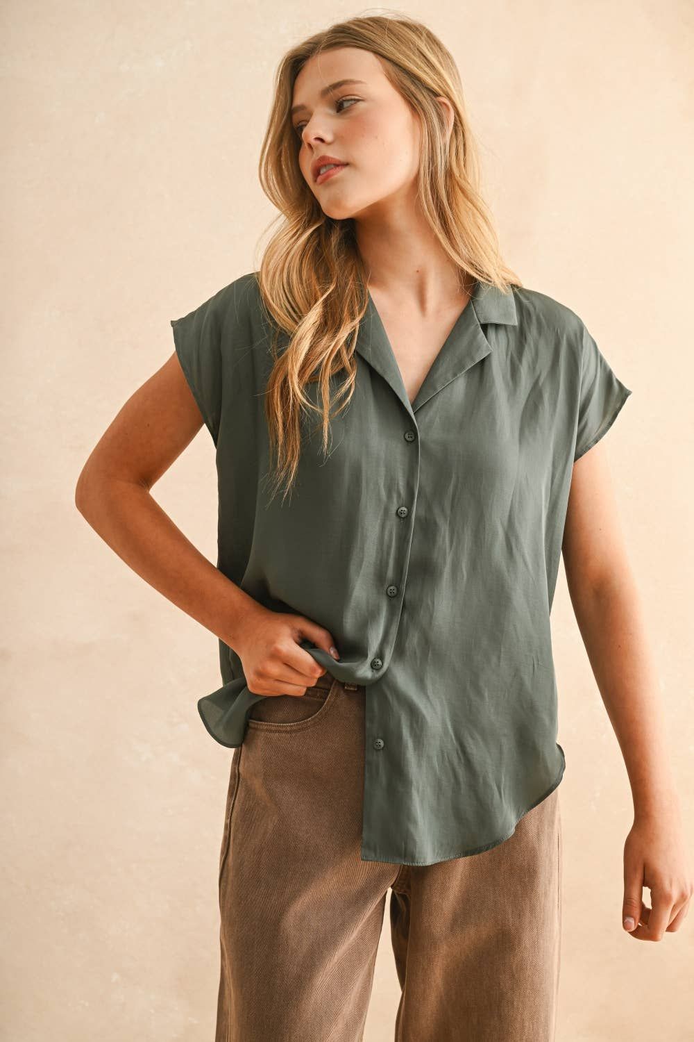 Alana Button Down Cap Sleeve Top