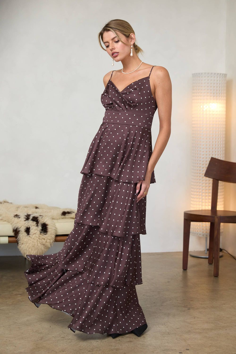 Pretty Woman Polka Dot Cami Tiered Maxi Dress