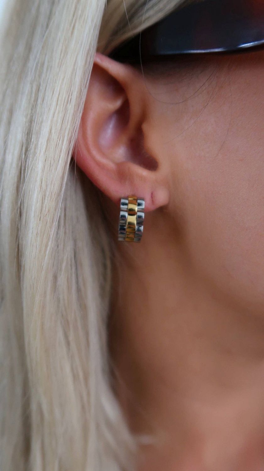 ChanSuttPearls Small Two Toned Rolly Hoops