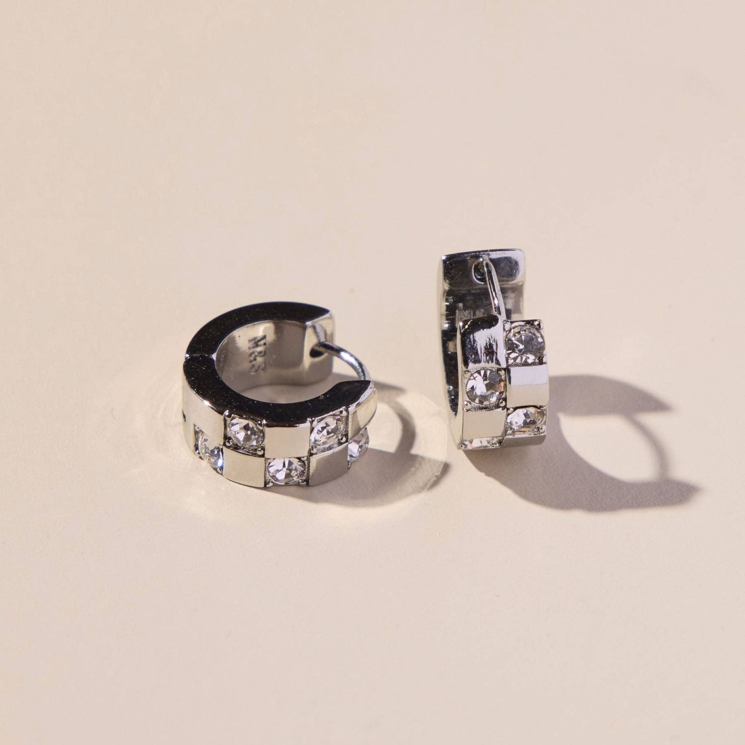 N&amp;S Pavé Checkered Huggie Earrings