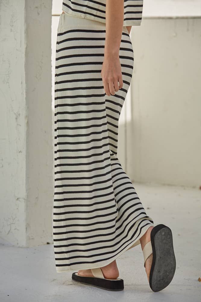 Ellison Striped Knit Midi Skirt, Color: Ivory Black, Size: L