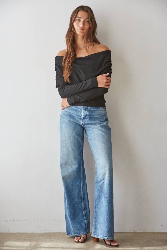 Ryan Ruched Foldover Top, Color: Black, Size: M