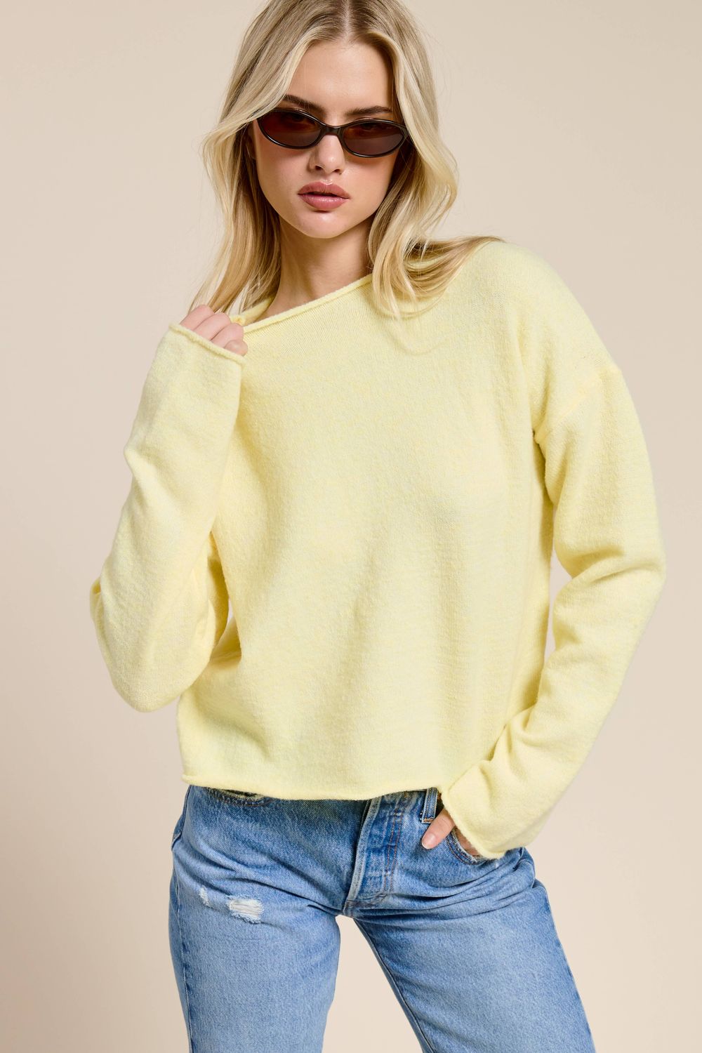 Essential Pullover Sweater Top, Color: Butter, Size: M