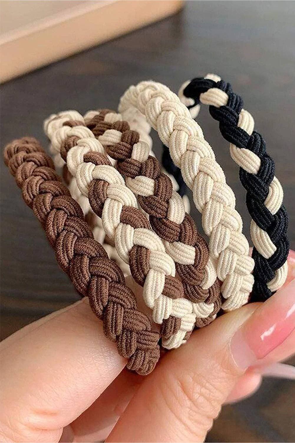 Chestnut Braided Hair Ties - 5pcs, Color: Khaki