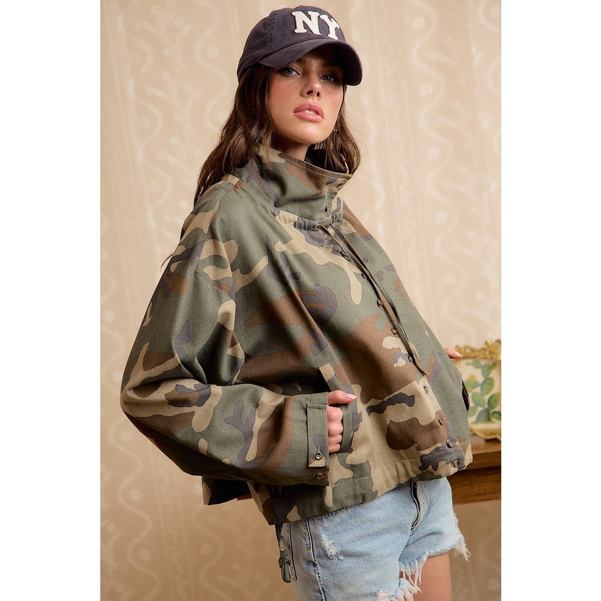 Printed Hooded Camo Windbreaker, Color: CAMOUFLAGE, Size: S