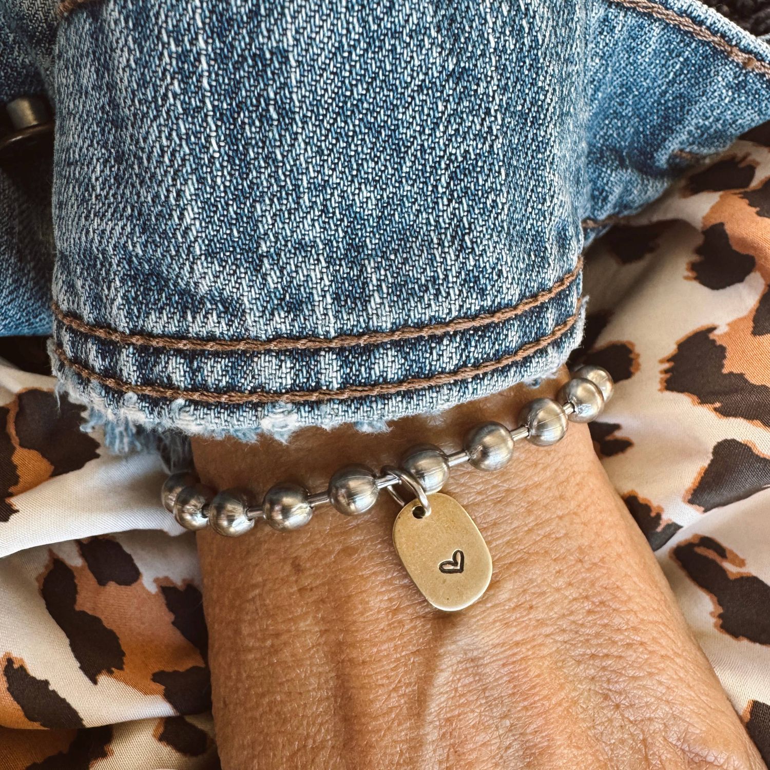 Brass Heart Tag Bracelet, Bracelet length: 8
