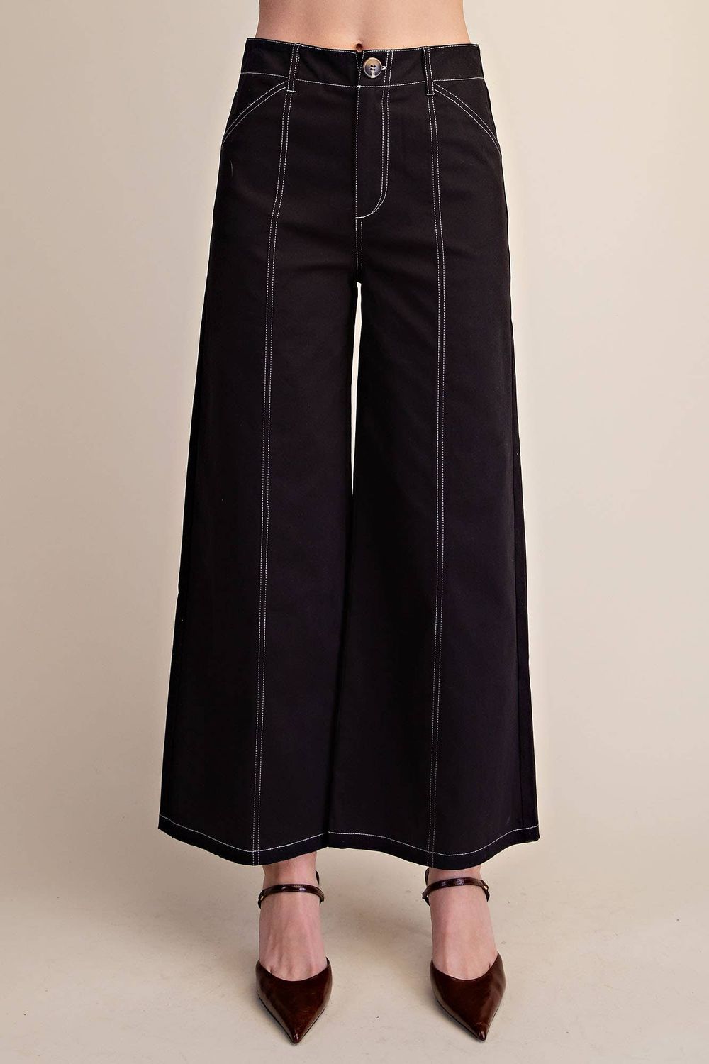 Greta HR Stitch Seamed Wide Leg Pants, Color: Black, Size: L