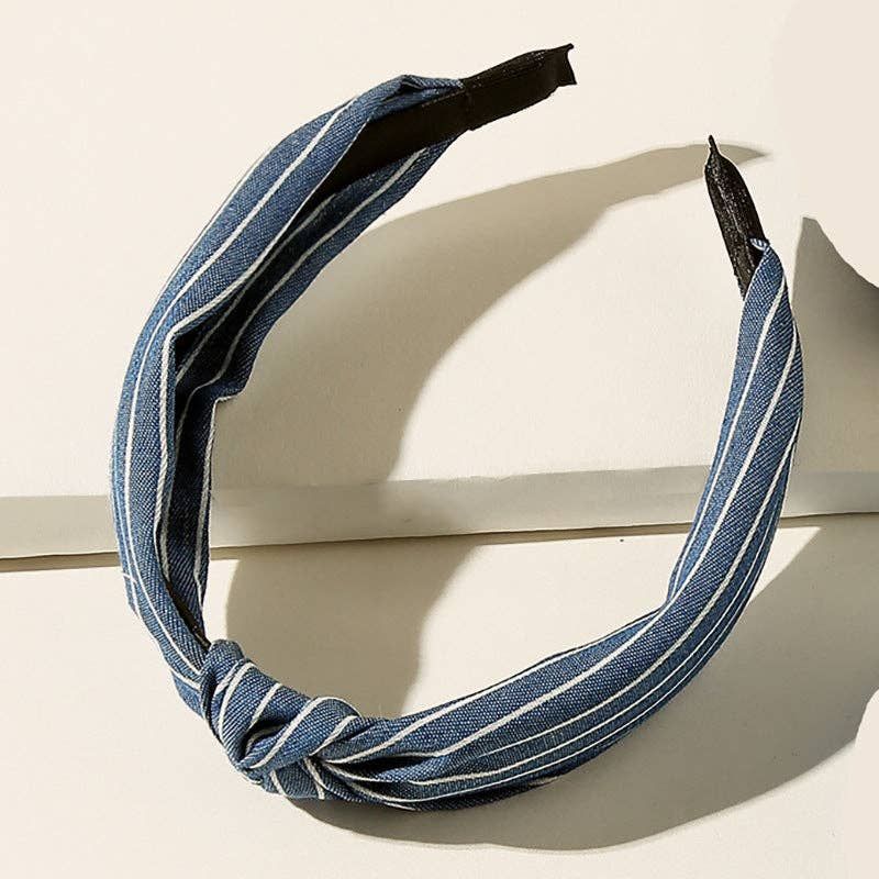 Vintage Demin Stripe Knot Headband, Color: Denim Stripe