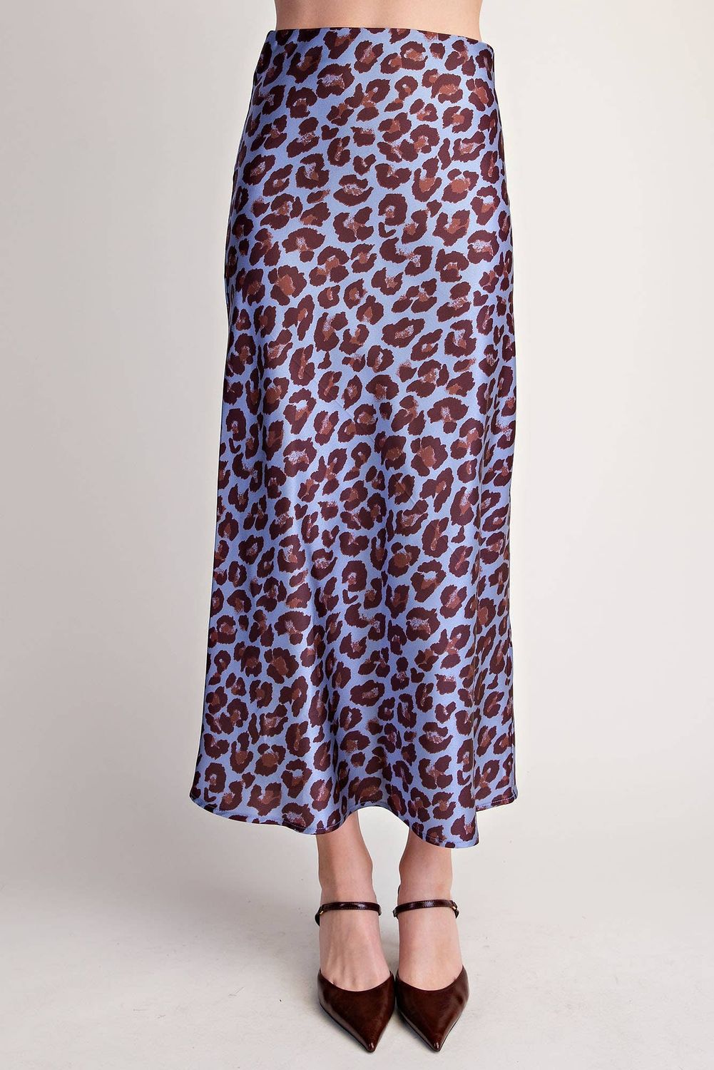 Elektra Animal Print High Waist Midi Skirt, Color: Dusty Blue, Size: M