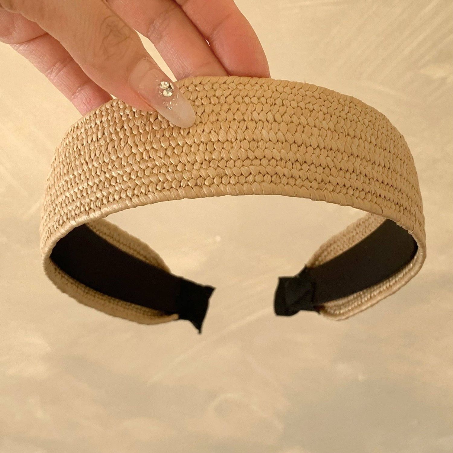 Boho Handmade Woven Wide Headband, Color: Natural