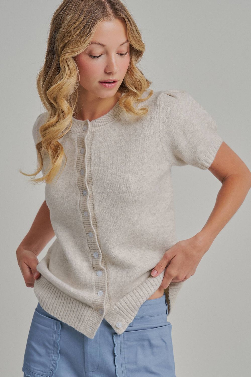 Anthony Short Sleeve Relaxed Cardigan, Color: OATMEAL, Size: S