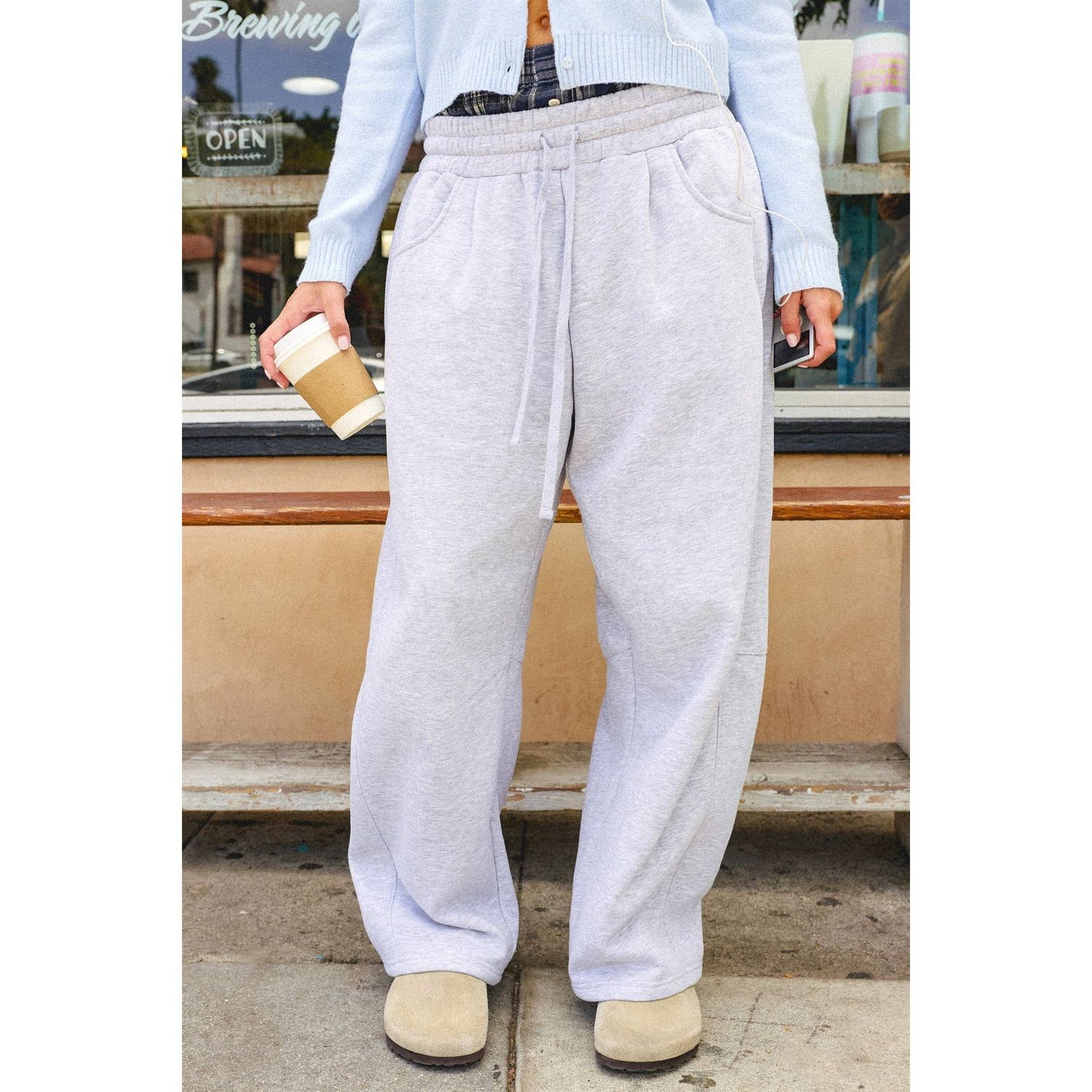 Drawstring Waist Barrel Sweatpants, Color: HEATHER GRAY, Size: S