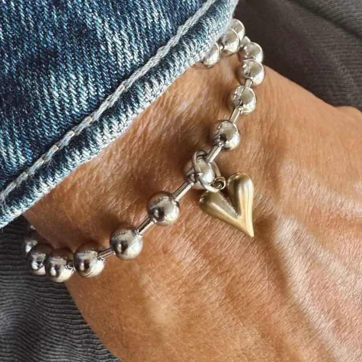 Mixed Metal Heart Charm Bracelet