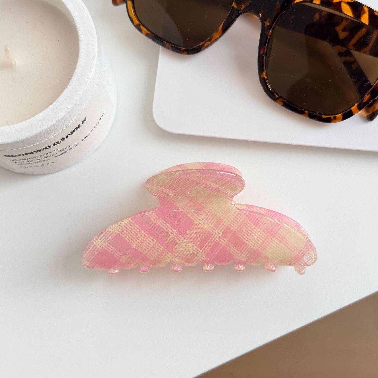 Color Contrast Plaid Acetate Hair Claws, Color: Pink Stripe 2