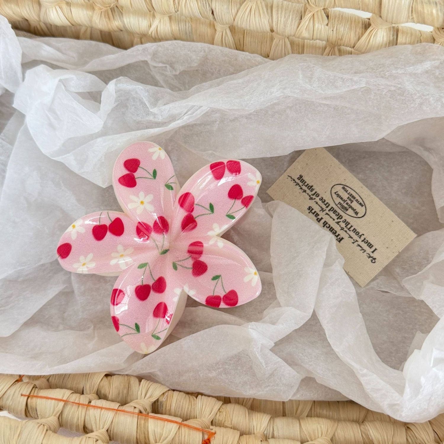 Sweet Cherry Print Hibiscus Flower Hair Claw, Color: Cherry