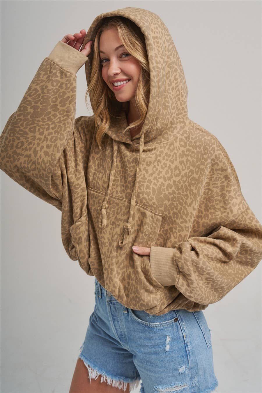 Leopold Loose Fit Leopard Hoodie, Color: VINTAGE TAUPE, Size: S