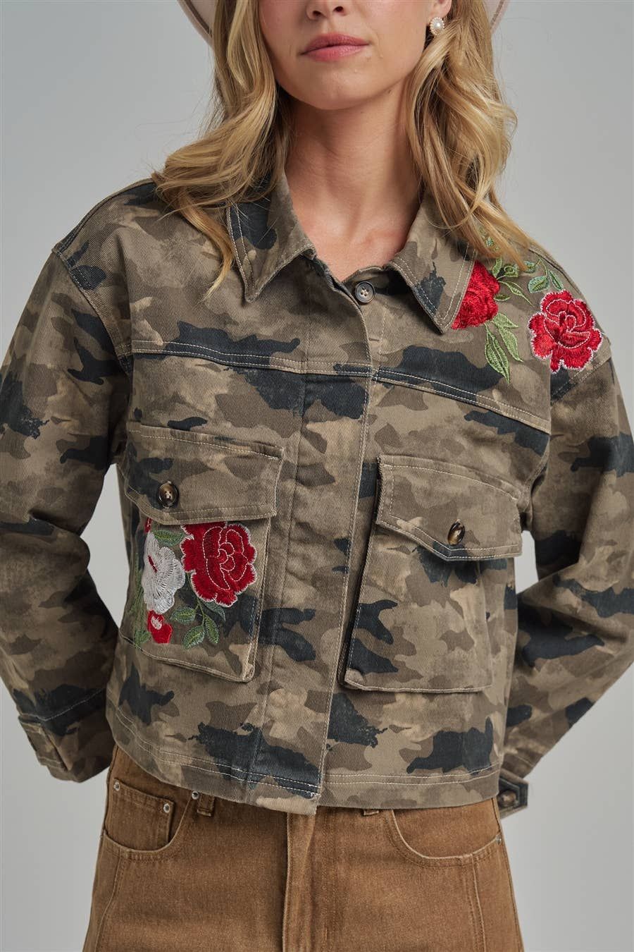 Jane Camo Jacket w Embroidery, Color: CAMOUFLAGE, Size: S
