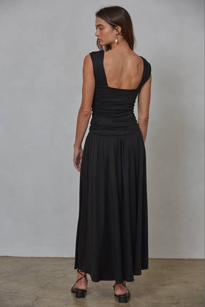 Rose Ruched Side Sleeveless Dress, Color: Black, Size: L