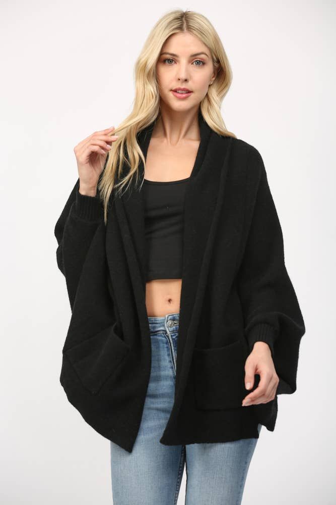 Lexie Shawl Collar Open Cardigan, Color: Black, Size: M