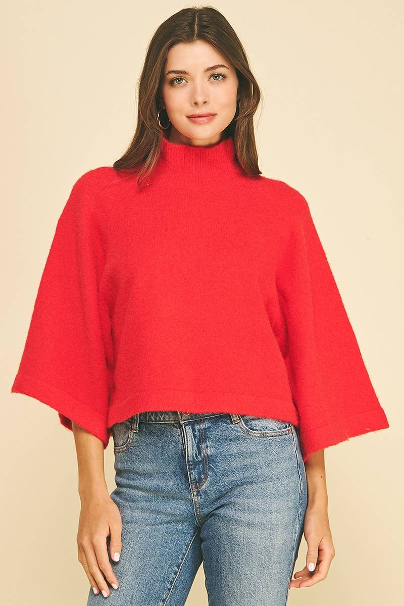 Dolores Wide Sleeve Sweater, Color: Red, Size: M