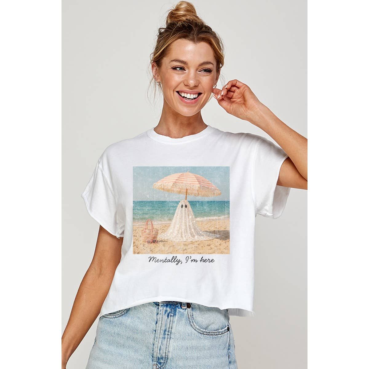 Mentally I Am Here Halloween Tee, Color: WHITE, Size: S