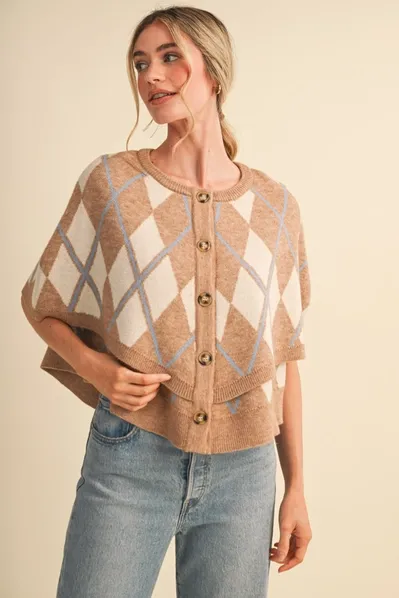 Argyle Button Down Cape Cardigan, Size: S