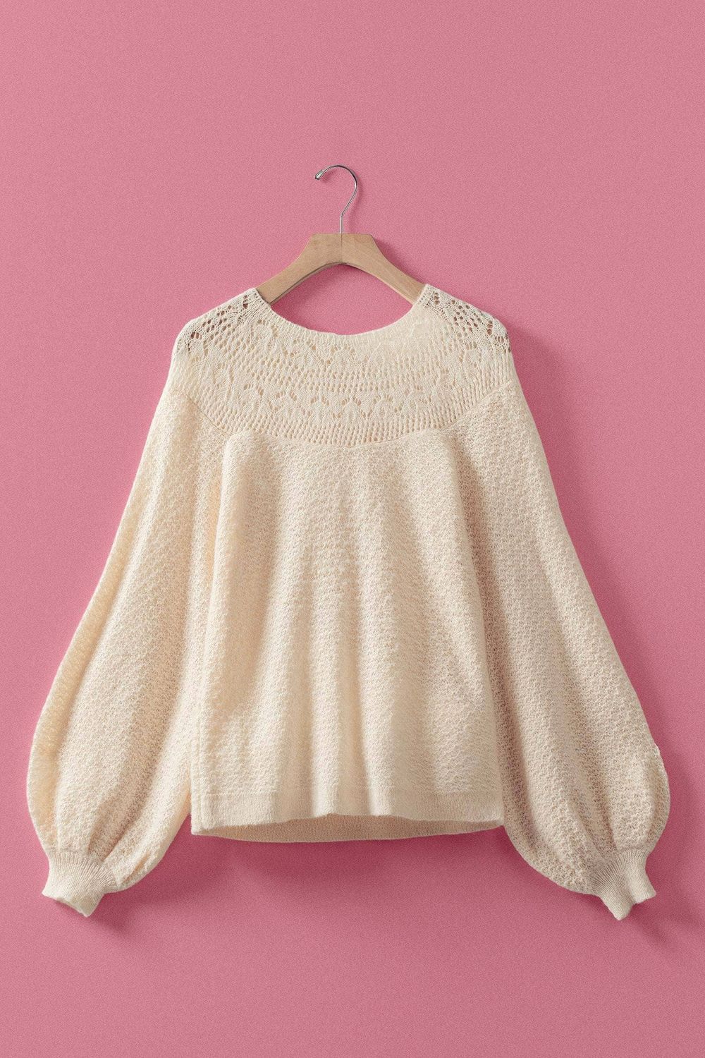Lace Yoke Knit Sweater, Color: NATURAL, Size: S/M