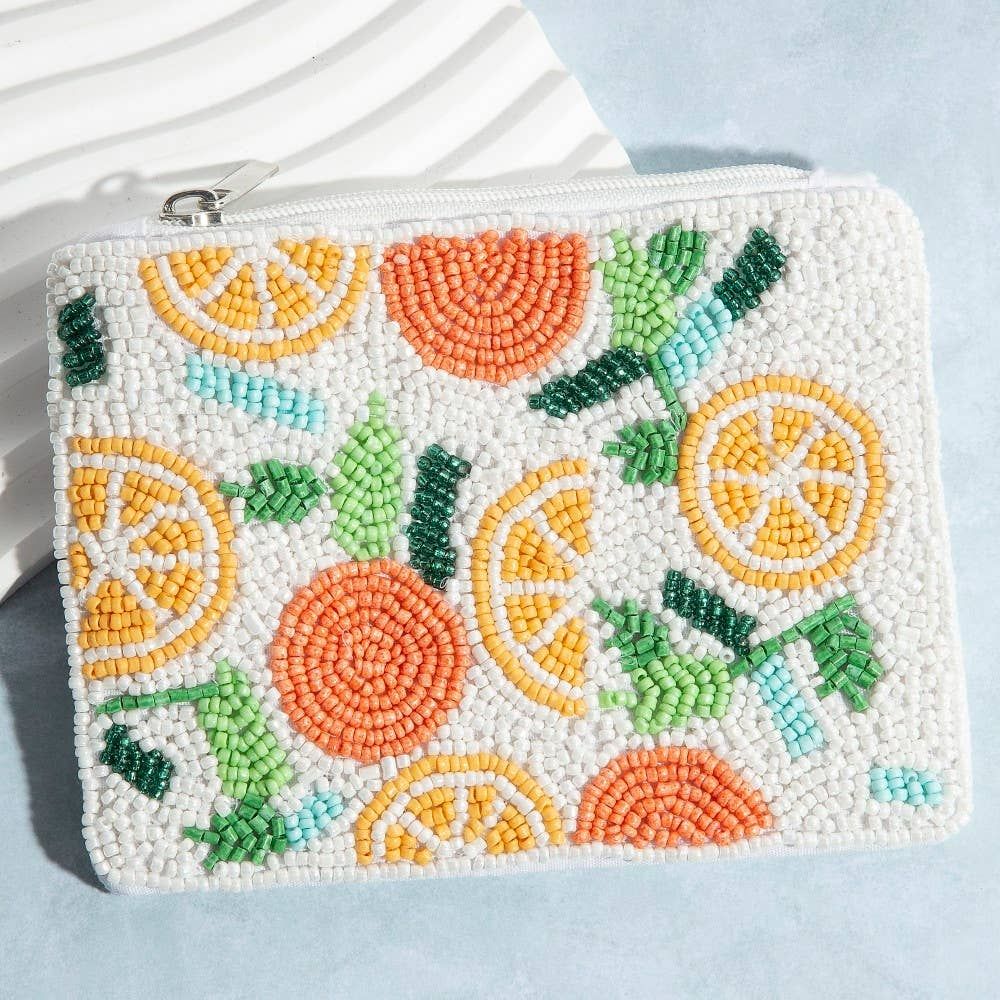 Seed Beaded Multi Lemon Fruit Coin Purse, Color: MULTI