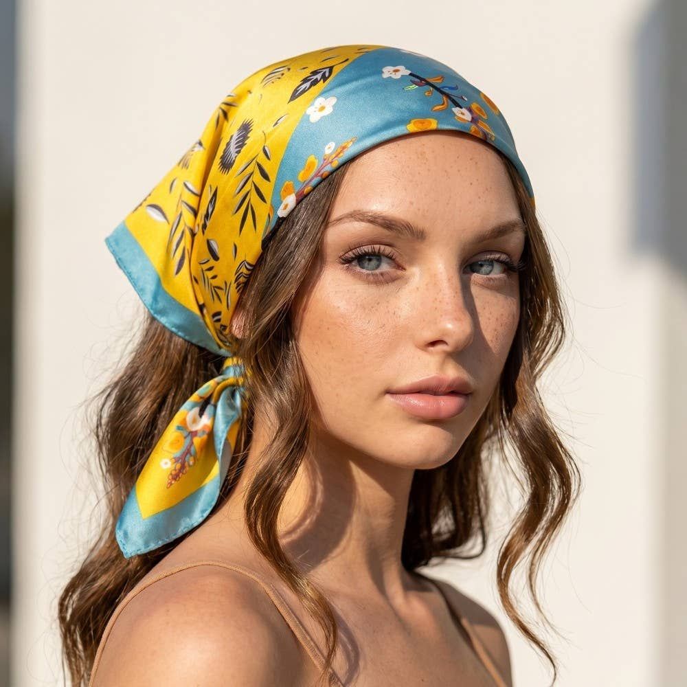 Flower Leaf Print Abstract Bandana Scarf, Color: Multi