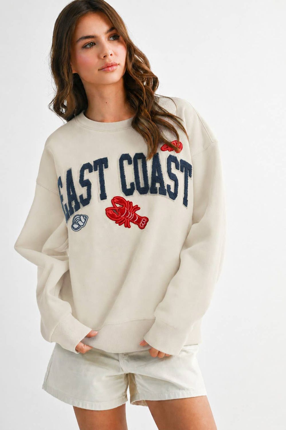 Modern Vintage Graphic Fleece Pullover, Color: Pearl, Size: M
